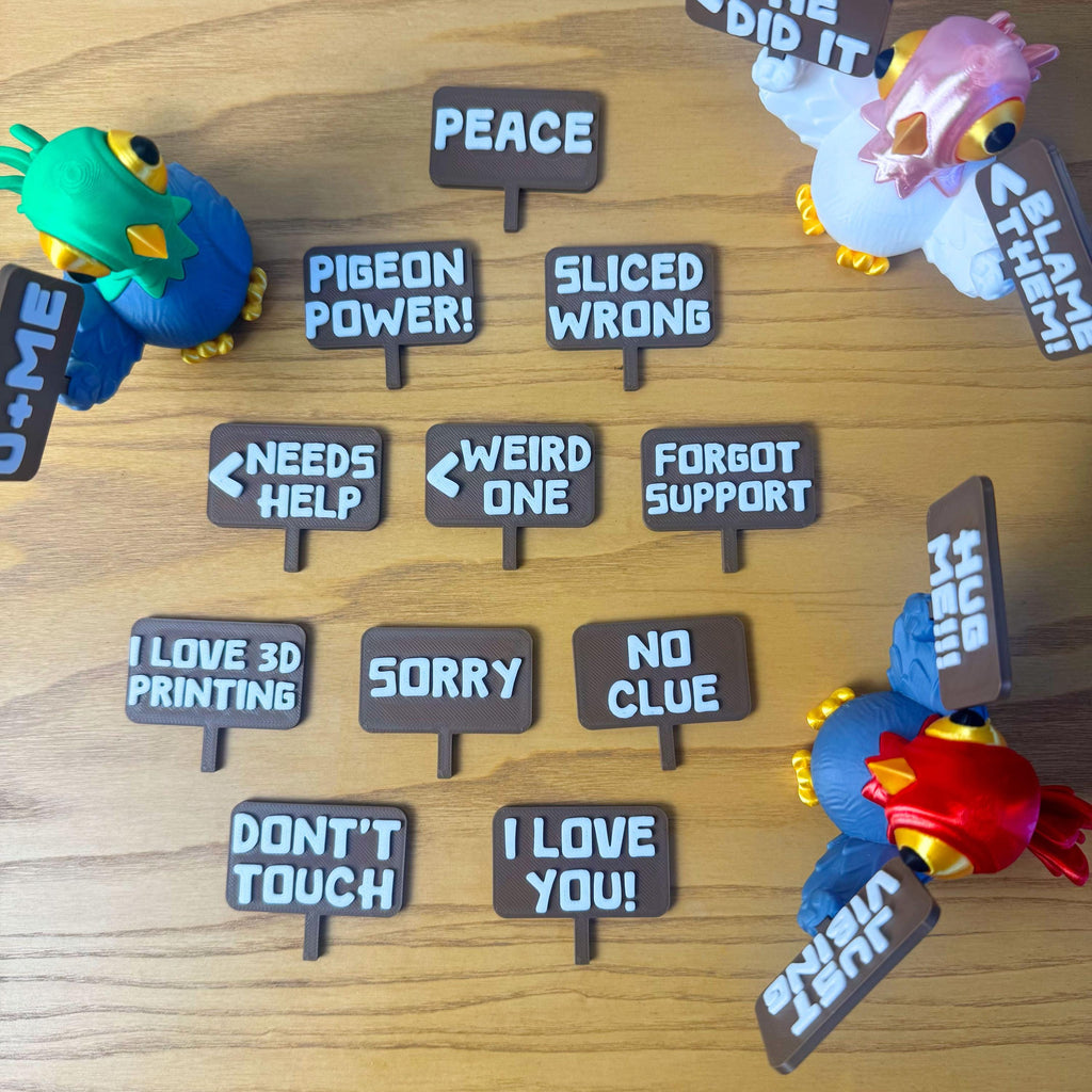 Protest Pigeons Funny 3D Printed Birds with Mini Signs Handmade Desk Decor