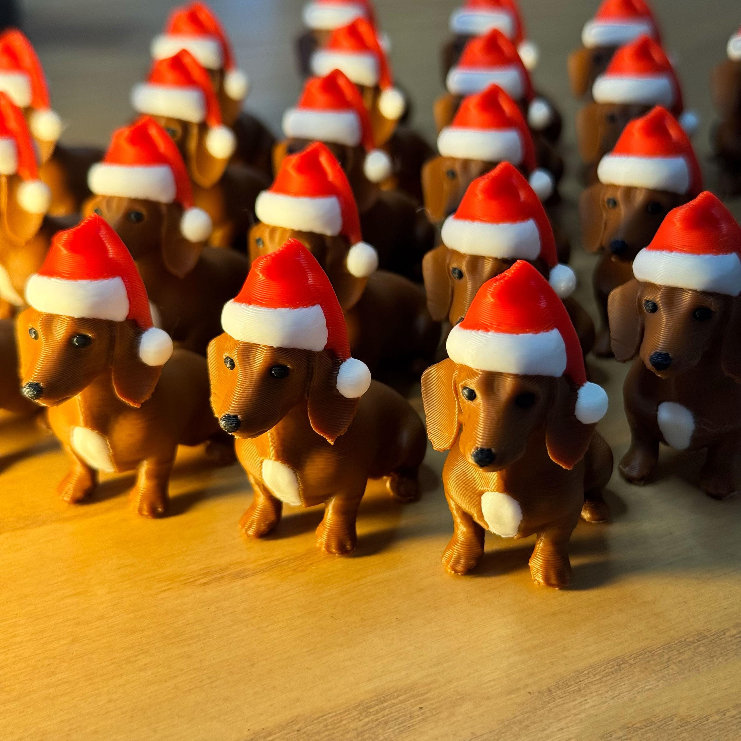 Christmas Dachshund Figurine with Santa Hat • 3D Printed Holiday Decor