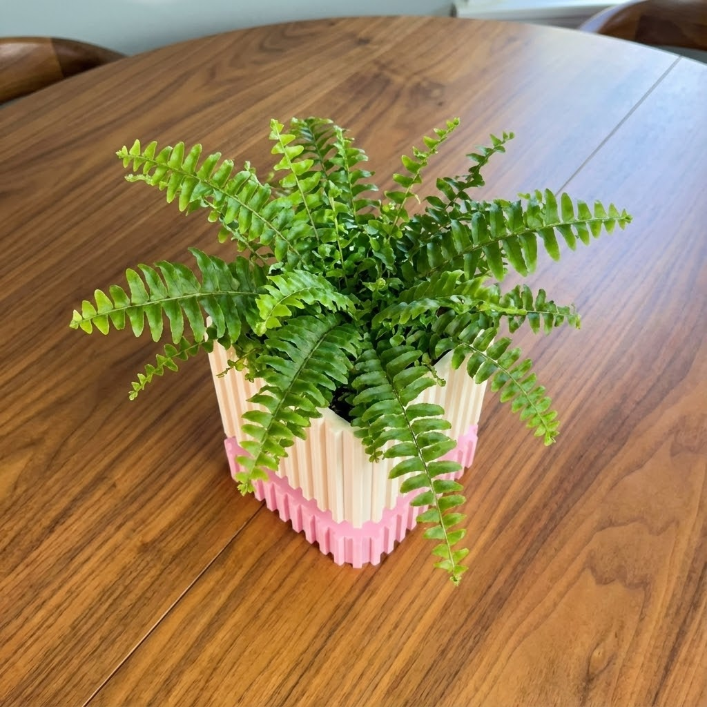 Modern Ribbed Planter with Matching Base