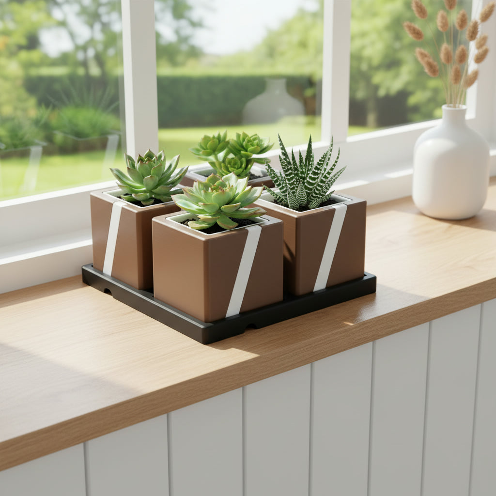 Large Succulent Planter Set with Tray (4 Pots)