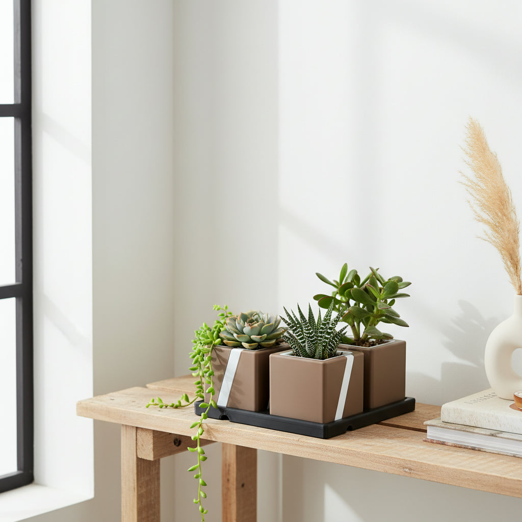 Large Succulent Planter Set with Tray (4 Pots)