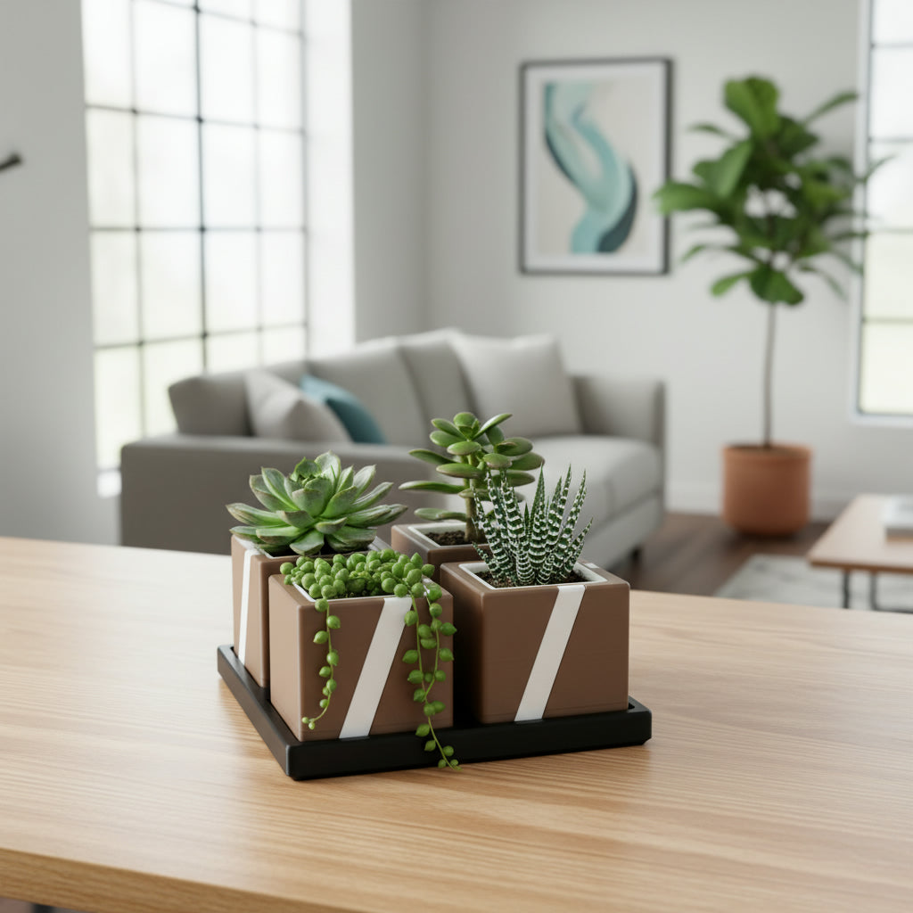 Large Succulent Planter Set with Tray (4 Pots)