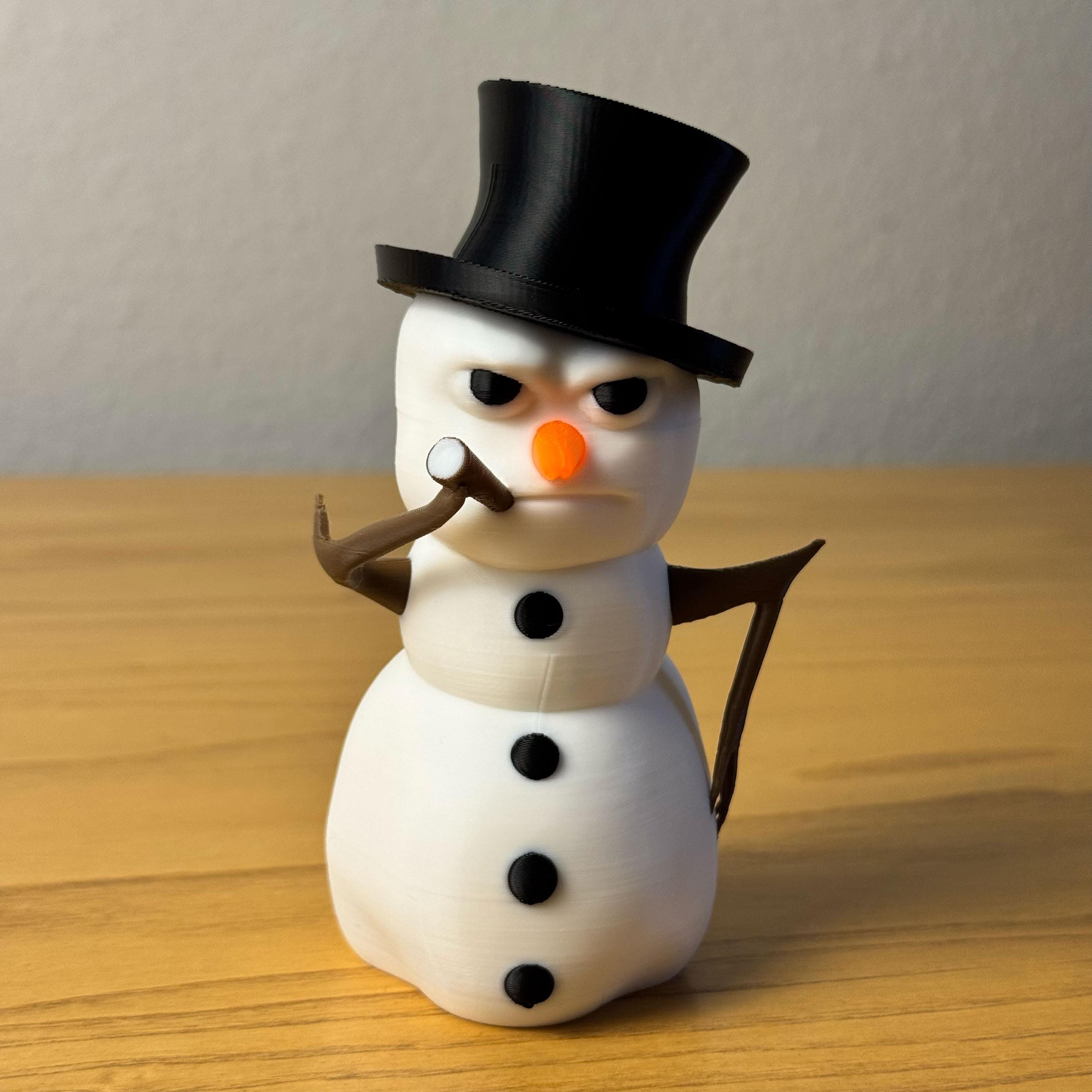 Funny Smoking Snowman – 3D Printed Christmas Figurine – Holiday Desk Decor