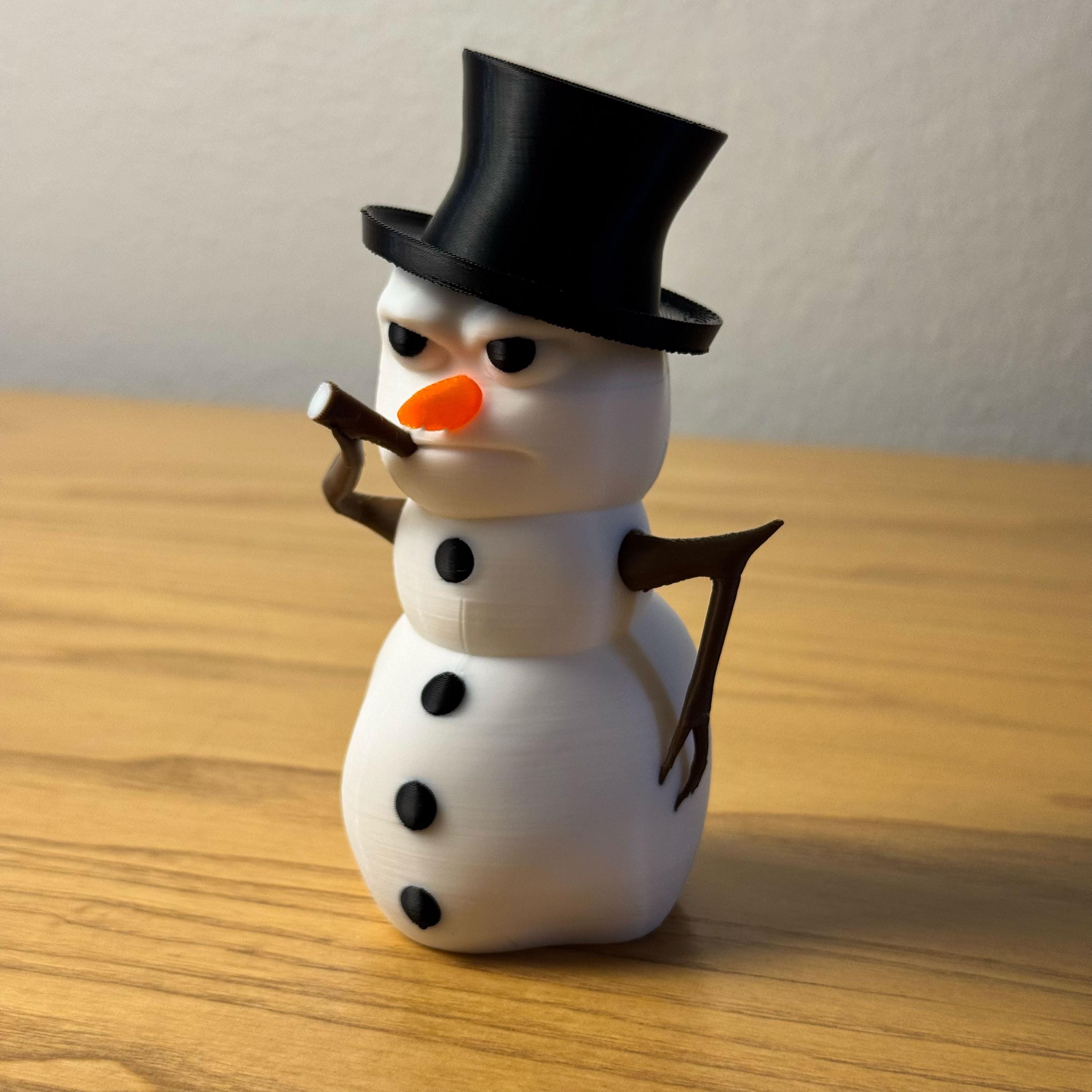 Funny Smoking Snowman – 3D Printed Christmas Figurine – Holiday Desk Decor