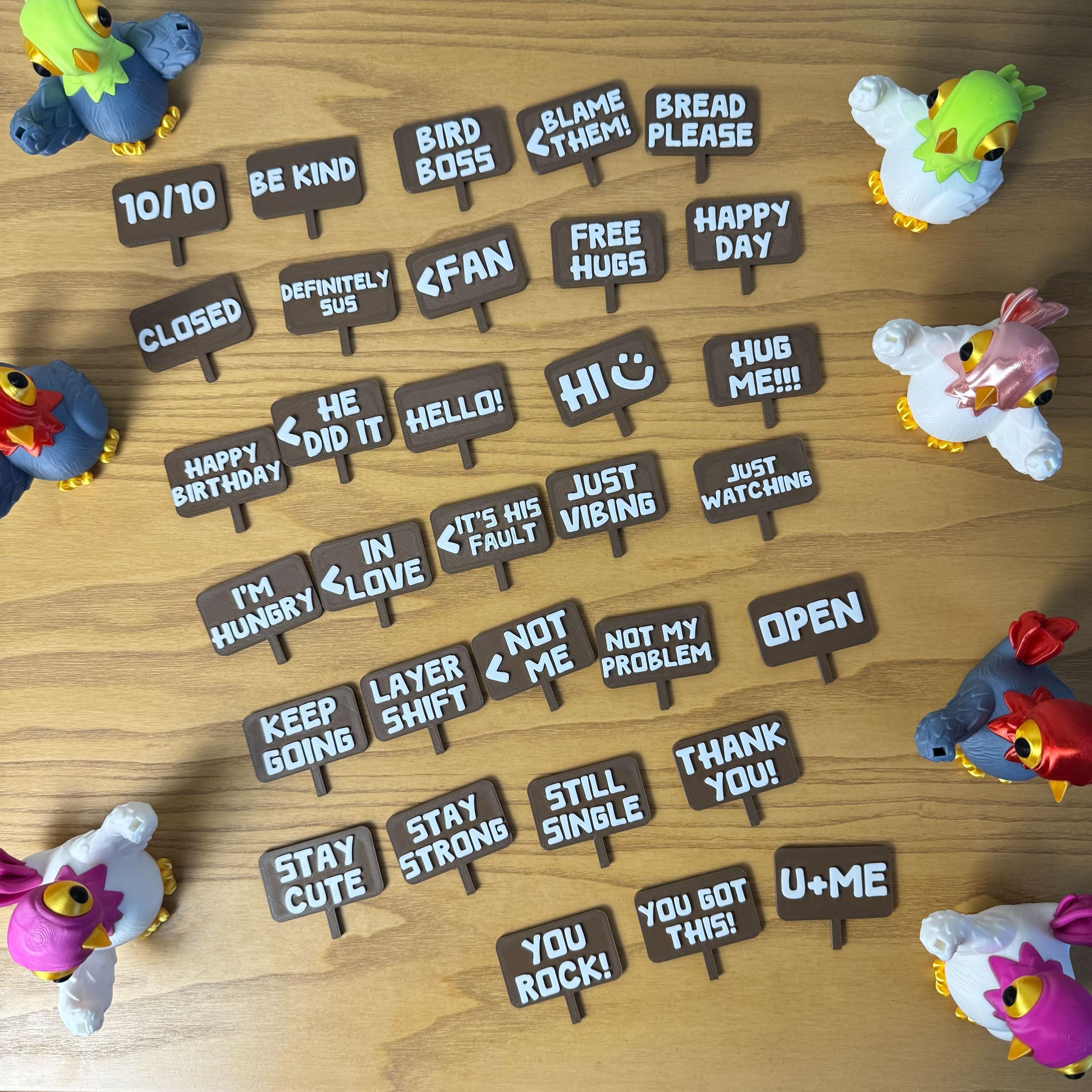 Protest Pigeons Funny 3D Printed Birds with Mini Signs Handmade Desk Decor