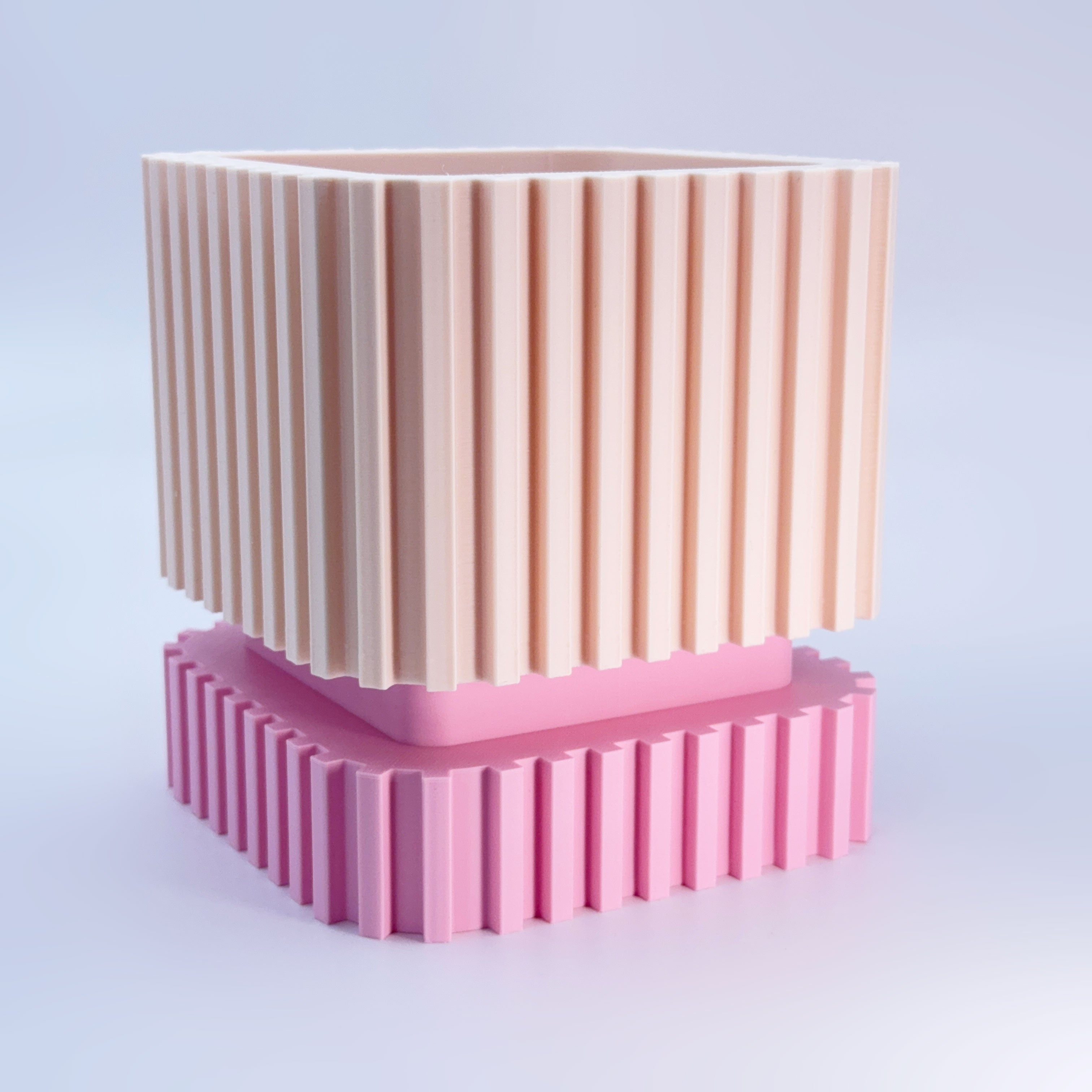 Modern Ribbed Planter with Matching Base