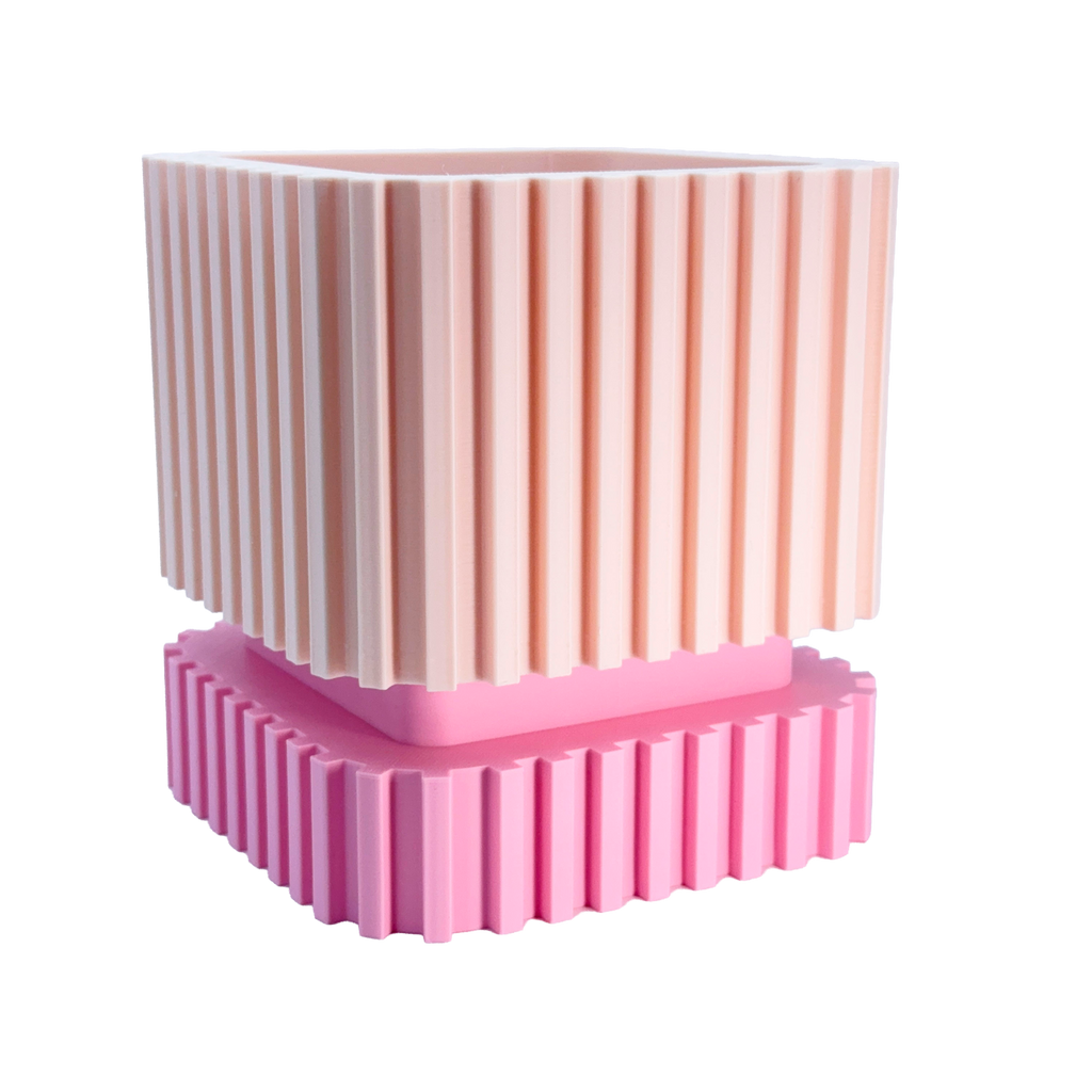 Modern Ribbed Planter with Matching Base