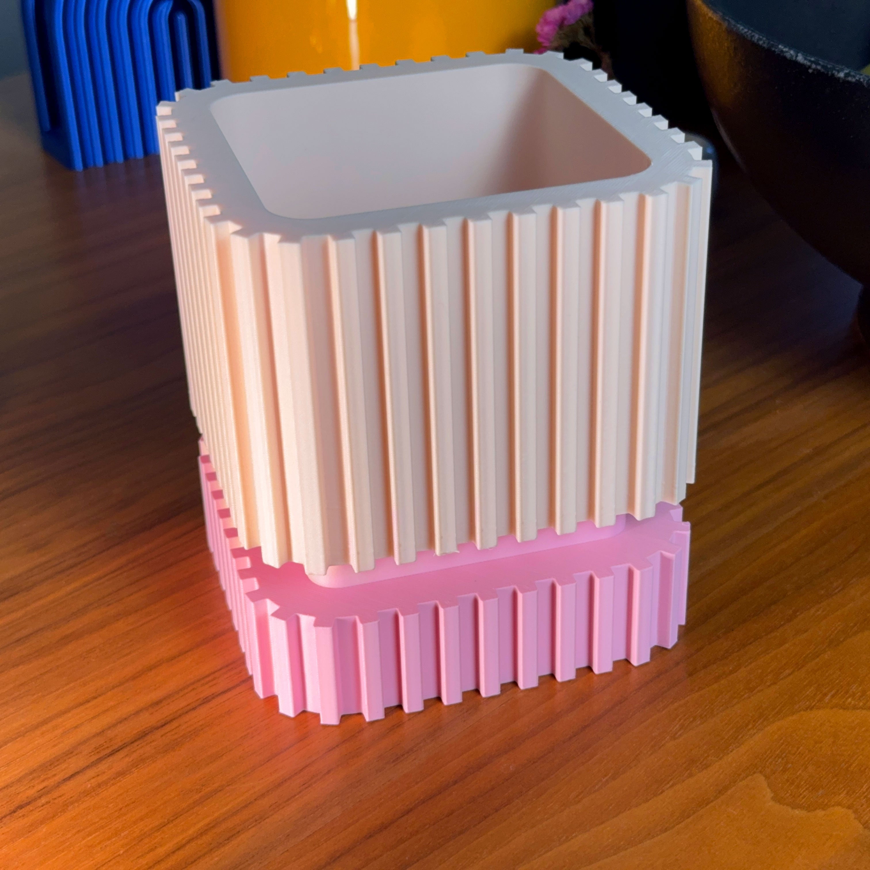 Modern Ribbed Planter with Matching Base