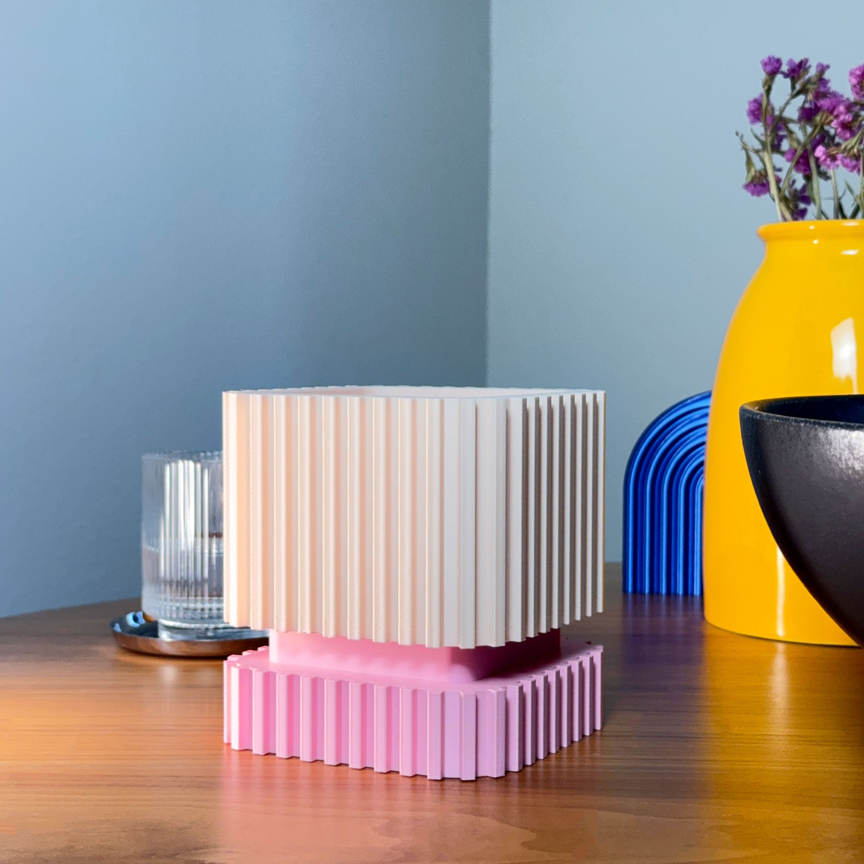 Modern Ribbed Planter with Matching Base