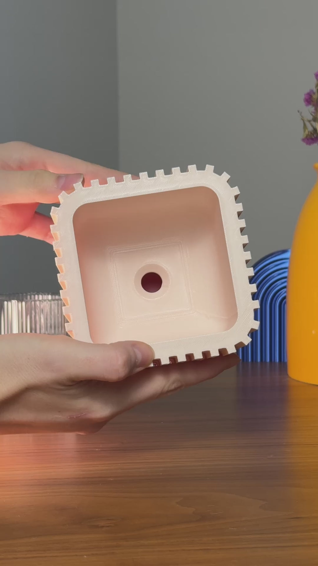 Modern Ribbed Planter with Matching Base